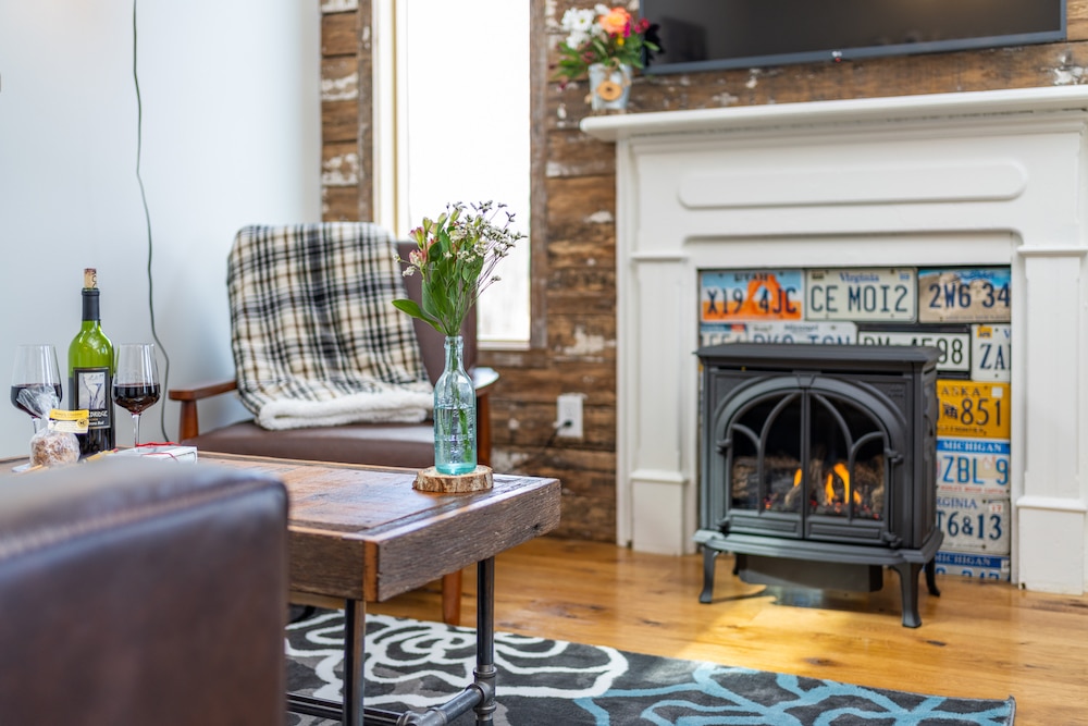 The living area in one of our cabins, rated as the most romantic cabin getaways in Virginia